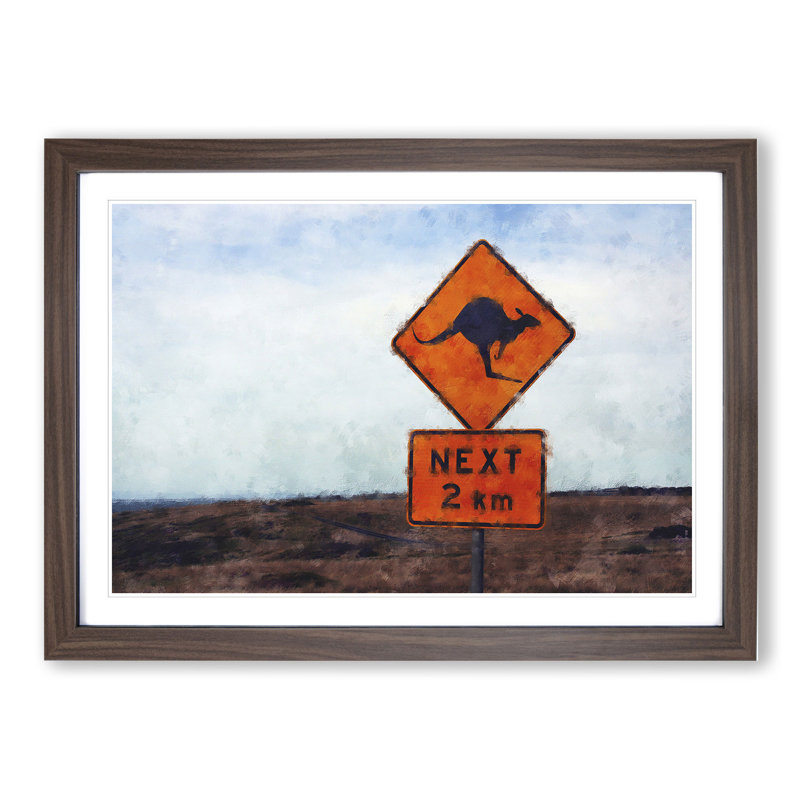Kangaroo Sign - Framed Print, Walnut Framed, 48cm H x 65cm W x 2cm D