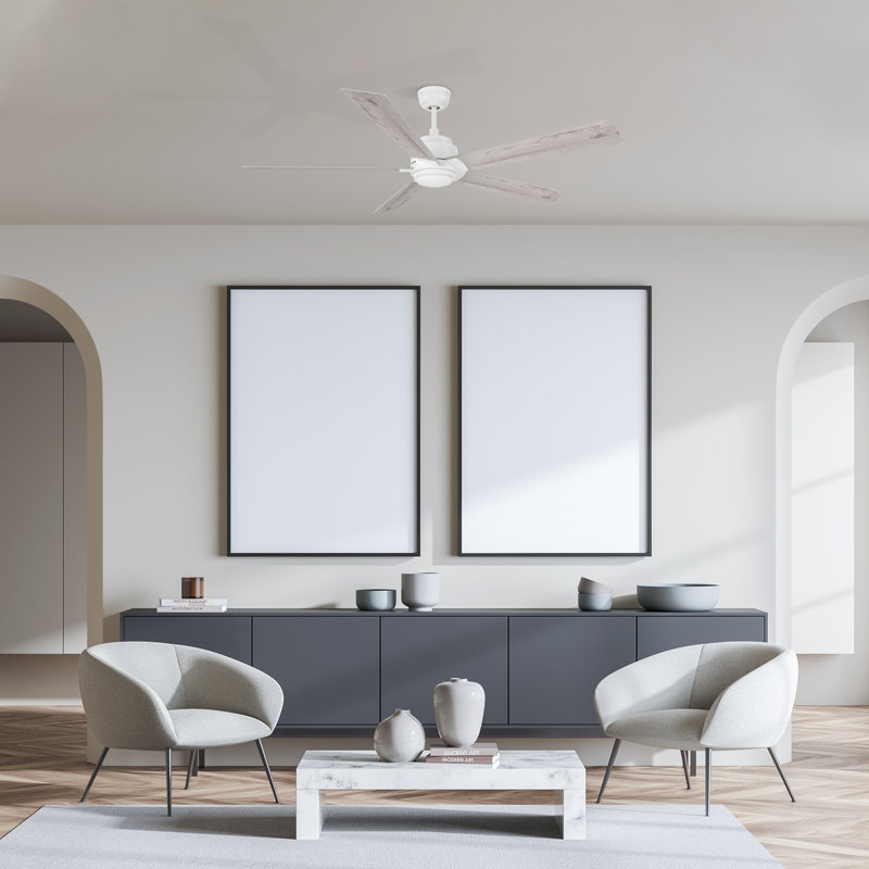 60'' Ceiling Fan with LED Lights, White, Light Wooden Pattern