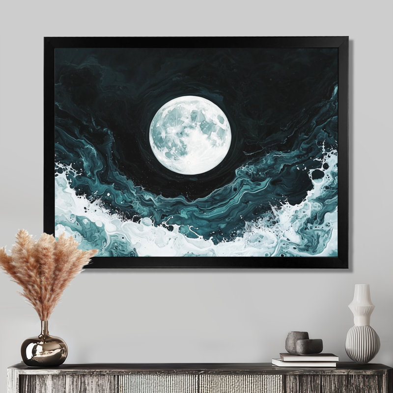 Luminous Dream Of Moon Landscape I - Pleine lune, art mural, Reproduction encadrée d'une seule photo sans pass, Noir