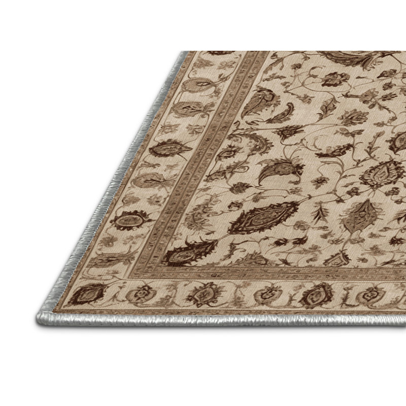 Machine Washable Persian Beige Area Ru, Round 4'