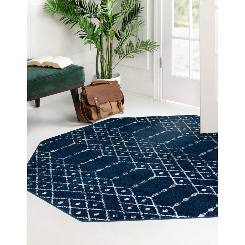 Tapis bleu marine / blanc Lenwood, Octogone 7 pi 10 po x 7 pi 10 po