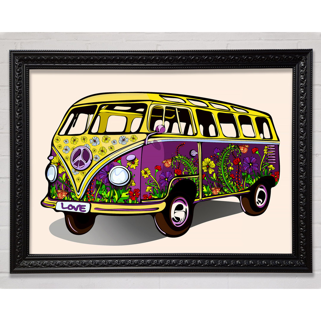 Flower Power VW Camper Van - Einzelner Bilderrahmen Kunstdrucke