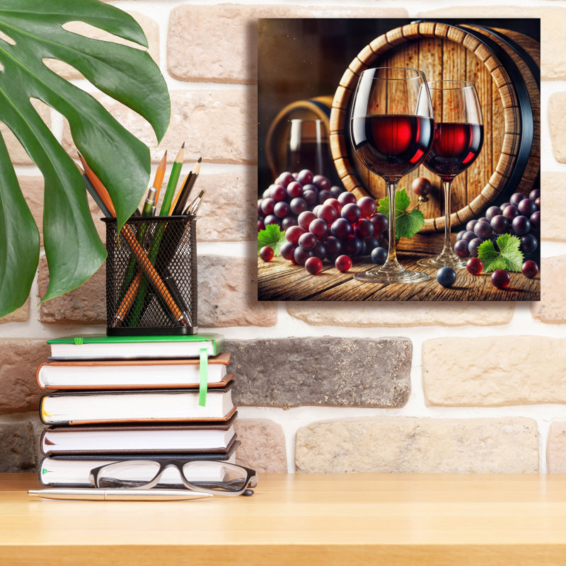 «Two Glasses Of Wine» par Rey Klimt, art mural sur toile, H 12 po x l 12 po
