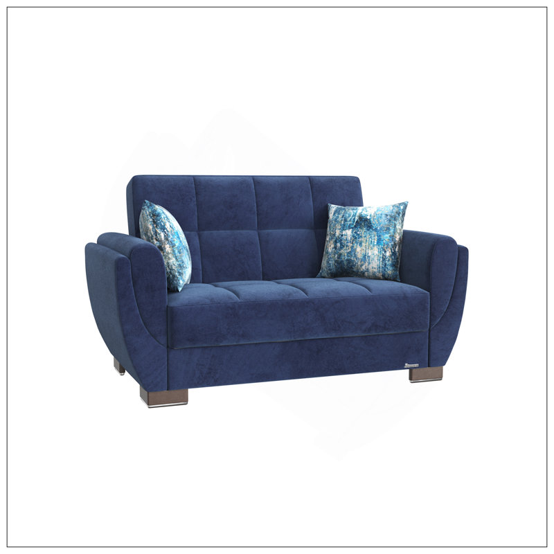 Causeuse convertible rembourrée avec rangement, microfibre bleue, Blue Chenille
