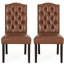 2 chaises de salle à manger Kd, cuir de polyuréthane brun appliqué, capitonnage à boutons, coutures en losange élaborées, pieds fuselés attrayants