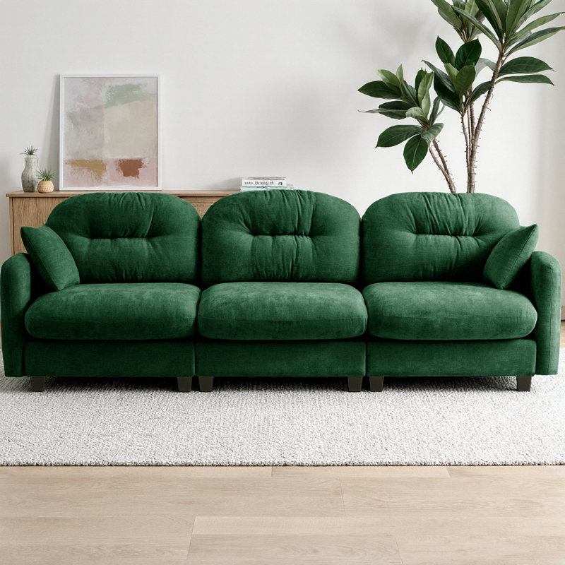 Canapé modulaire à trois places en tissu chenille doux avec dossier capitonné, mousse à haute densité et coussin à ressorts, conception ergonomique et base en bois