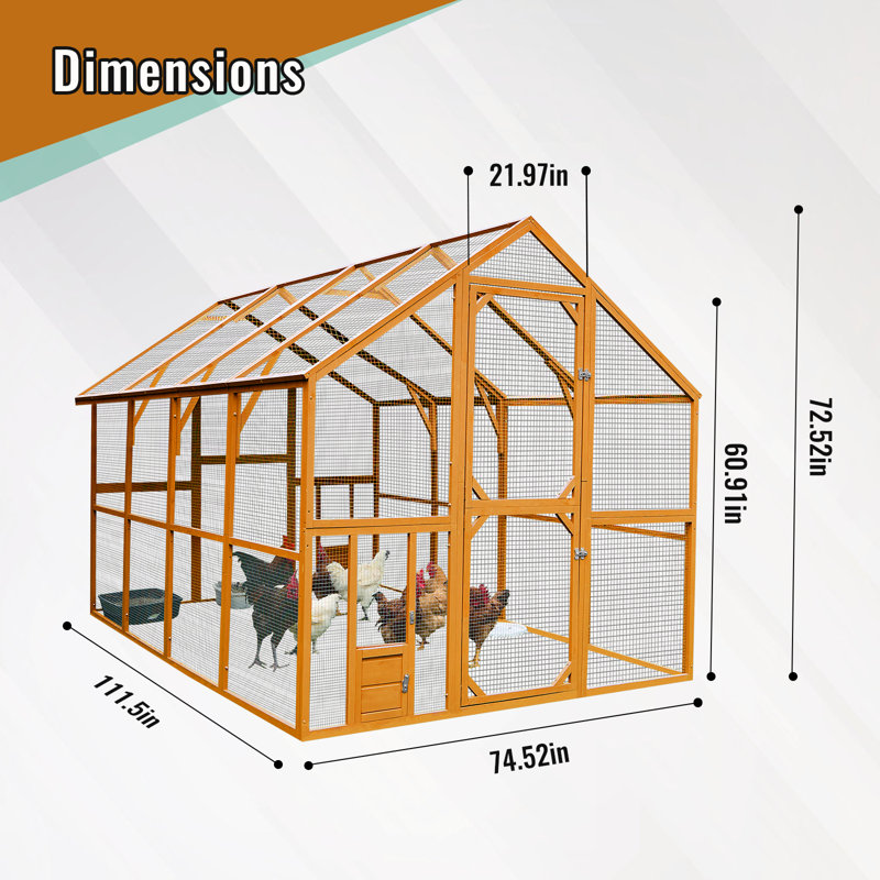 Grand poulailler de 111 po x 74 po x 72 po, parc pour chaton en bois, enclos à poules avec housse imperméable