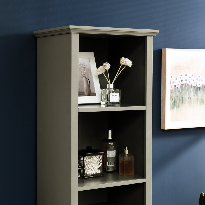 Rangement pour salle de bain avec 4 tablettes réglables et panier à linge, Gris