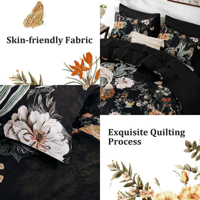 7 Pieces Bed in a Bag Botanical Floral Comforter Set, Soft Microfiber Bedding Set with Flat Sheet, Fitted Sheet, Pillow Shams & Pillowcases