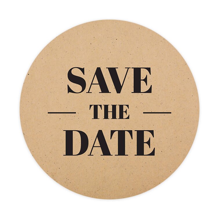 Andaz Press Save The Date Sticker, Kraft Brown Traditional Design, Save The Date Seals for Wedding Invitations, 120-Pack, White