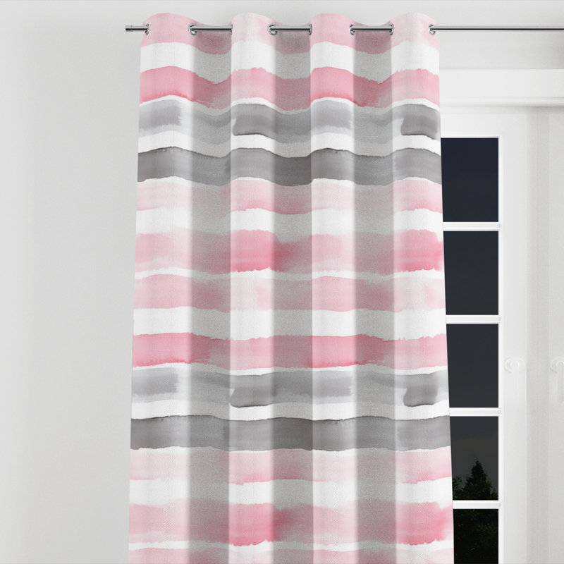 Rideaux modernes pour chambre à coucher - Rideau à rayures avec œillets à rayures rose et gris - 1 panneau, L 52 po x L 84 po