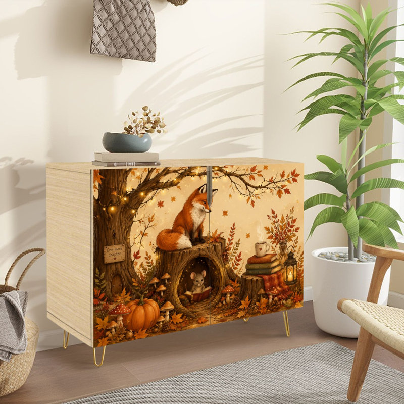 Buffet Buffet avec rangement fantaisiste Woodland Scène Fox Mouse Autumn Leaves avec 2 portes pour le salon et la cuisine