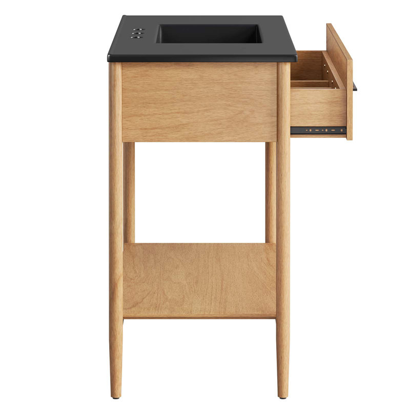 Meuble-lavabo simple 36 po avec plateau en céramique Modway Zaire, Noir, Naturel