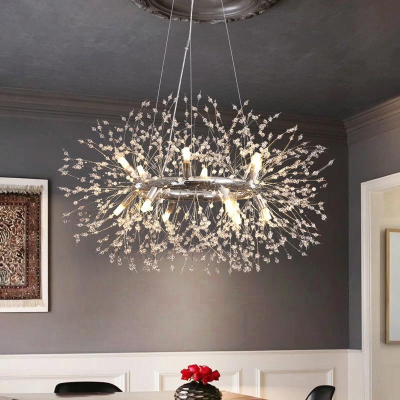 Dandelion 12 - Light Unique Geometric Starburst Sunburst Pendant, Chrome