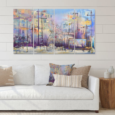 Abstract Pastel Cityscape - 4 Piece Wrapped Canvas Painting Print Set