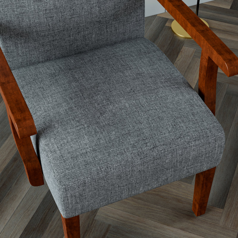 Ensemble de 2 fauteuils d'appoint en tissu avec table ronde en bois, Tissu gris