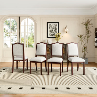 Chaises de salle à manger rembourrées de style Mid-Century de 4 personnes, dossier haut en cerisier, structure en bois d'hévéa, idéales pour les dîners de famille Couleur cerise, détente, structure