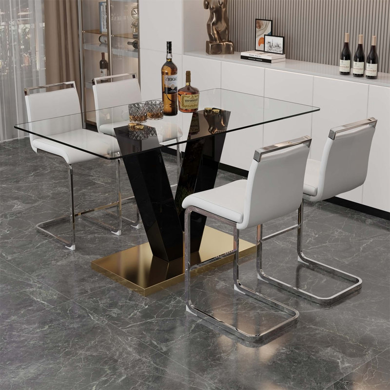 5 Pieces Dining Table Sets, White, Black