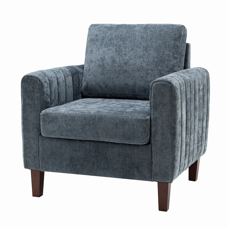 Fauteuil club Ardarius avec pieds en bois, Polyester marine