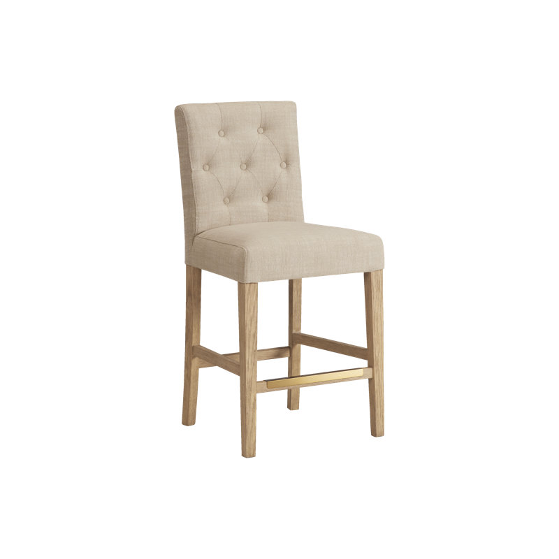 American Heritage Port Royal Upholstered Counter Stool – Tufted Linen-Style Stool with Full Back & Metal Footplate, Sahara Sand/White Oak