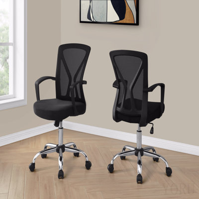 Office Chair, Adjustable Height, Swivel, Ergonomic, Armrests, Computer Desk, Work, Black Mesh, Chrome Metal, Contemporary, Modern