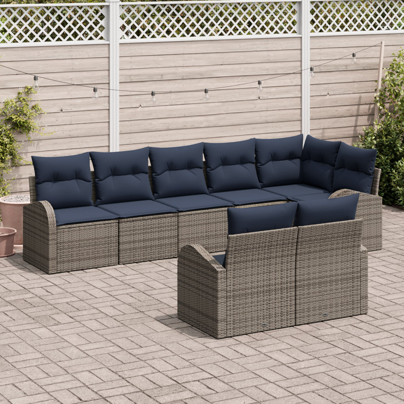 vidaXL Garden Sofa Set 8 pcs Grey Poly Rattan, Gray Frame/Navy Blue Cushion