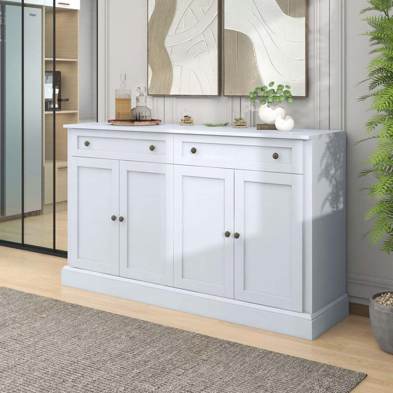 Buffet de cuisine avec 2 tiroirs et 4 portes, Blanc