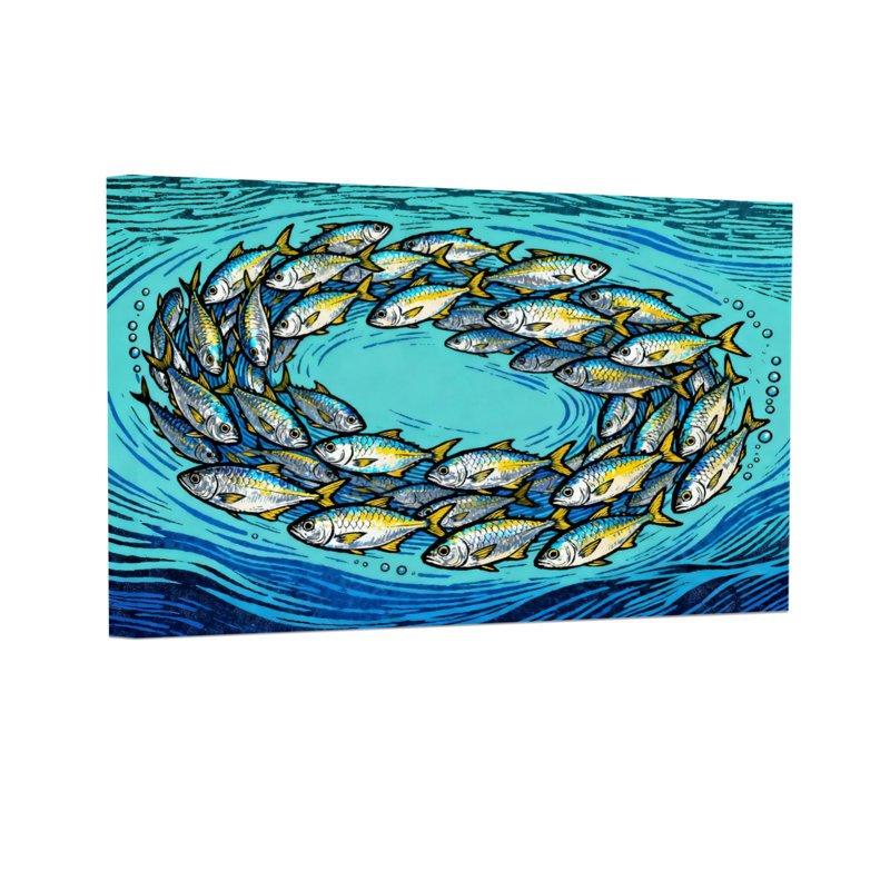 Animaux, poisson, essaim, cercle, motif de l'eau, H 24 po x l 36 po