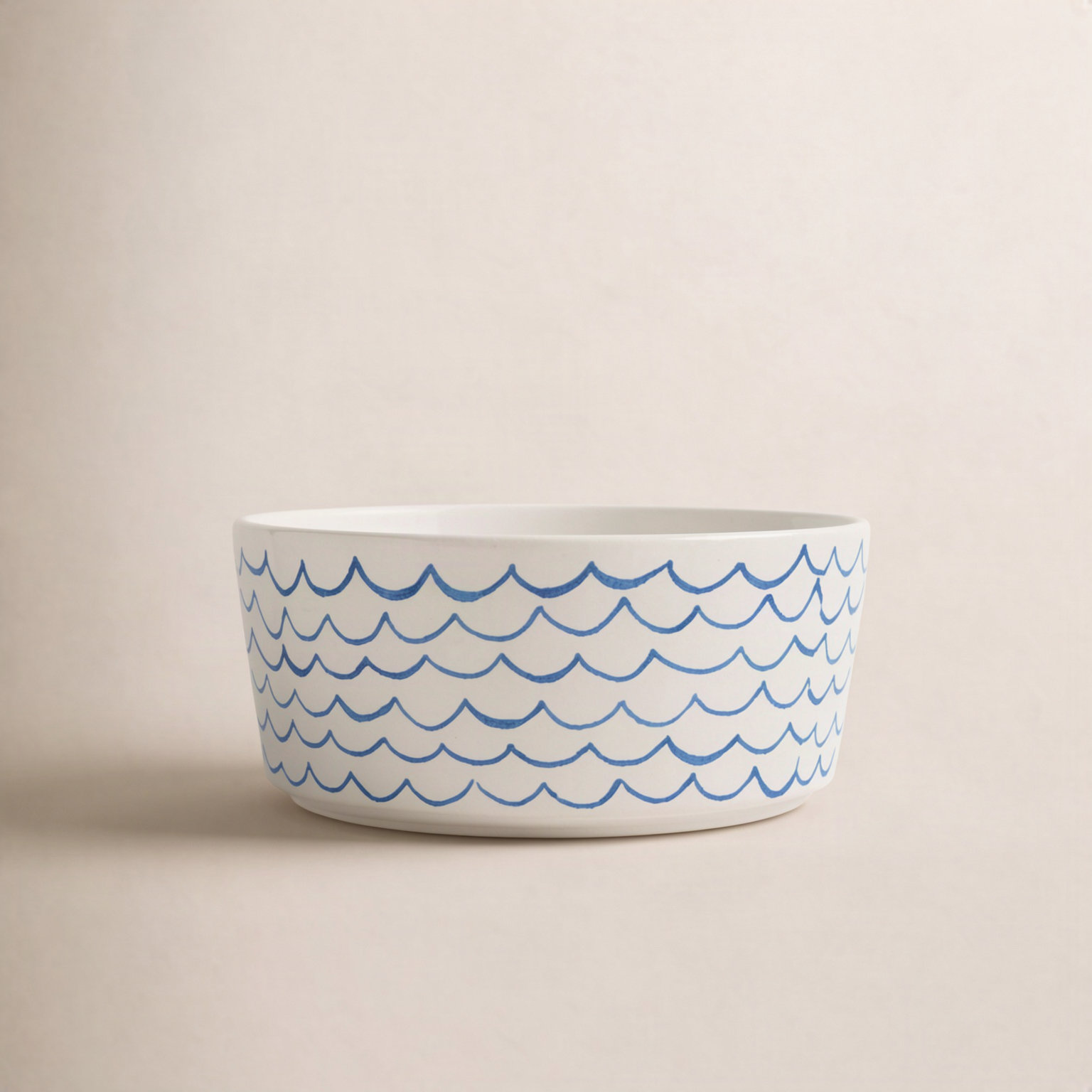 Sketched Wave Ceramic Dog Bowl, Blue Wave, Medium (4 cups/ 32 fluid oz), 2.75" H