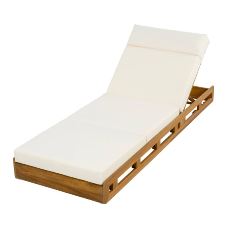 Headrest Acacia Wood Chaise Set - Beige 3-Fold 4" Water-Resistant Cushions, Beige