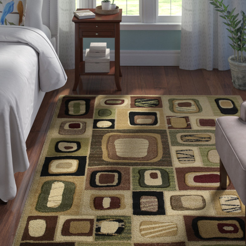 Tapis caramel/beige noué la à la main geometric Carletta, Rectangle 7 pi 10 po x 10 pi 6 po