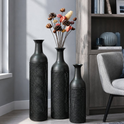 3-Piece Nesting Metal Floor Vase Set, Tall Black Decorative Vases for Living Room, Entryway and Bedroom