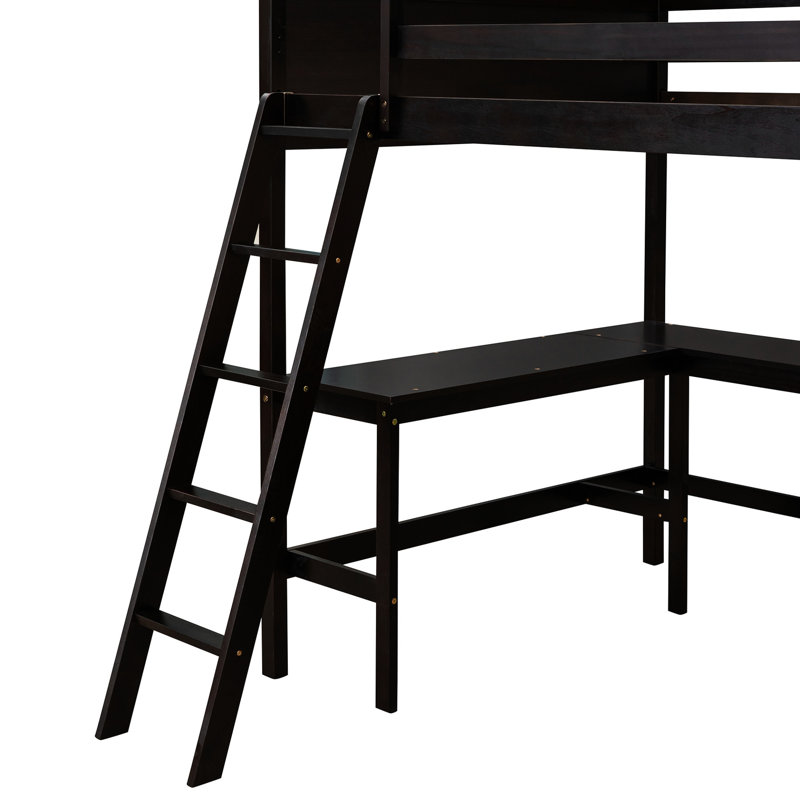 Lit mezzanine pleine grandeur avec tablettes en bois massif pour une chambre à coucher et un bureau pratiques. Cadre en pin. Maximisez le confort de votre chambre à coucher