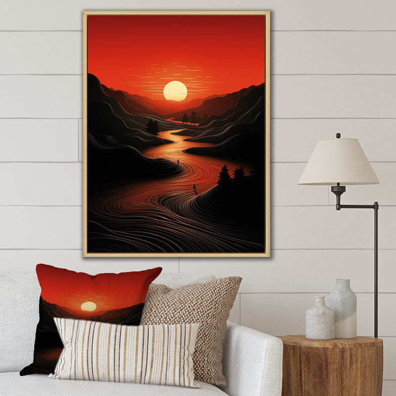 Coucher de soleil magique sur la rivière Minimal - impression, Cadre naturel flottant, H 40 po x l 30 po x P 1,5 po