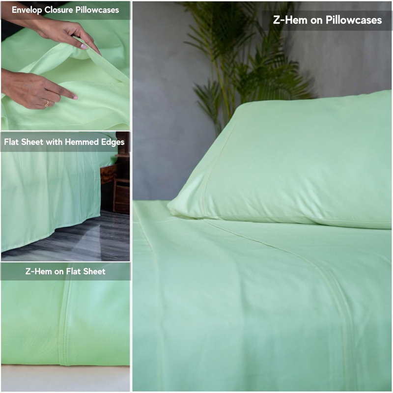 Ensemble de lit en draps 100% coton naturel Home Prides - satin de coton à densité de tissage 400, Vert