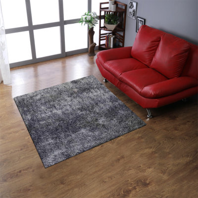 Camarato HAND TUFTED SHAG POLYESTER ECO-FRIENDLY AREA RUGS - Square | Gray & White | Solid Design | Area Rugs for Living room, Bedroom