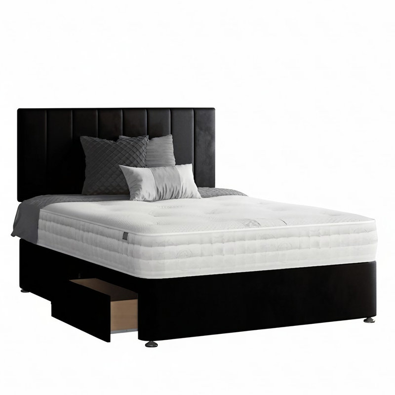 Ohioville Divan Bed Base, Black, Single (3'), 2 Left Drawers