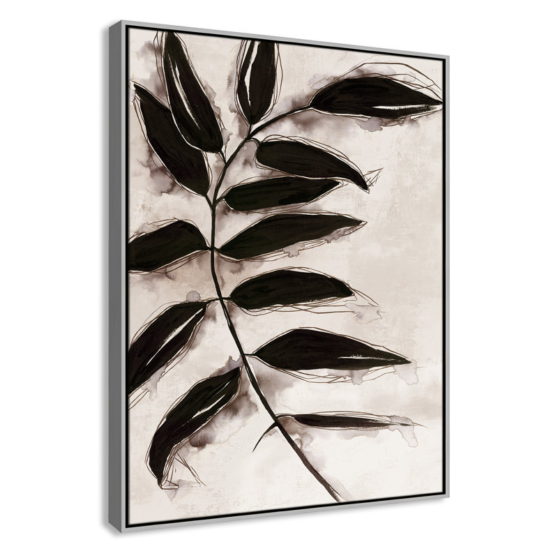 Feuilles II - Toile à cadre flottant, H 41,5 po x l 31,5 po x P 2 po, Encadrement argenté