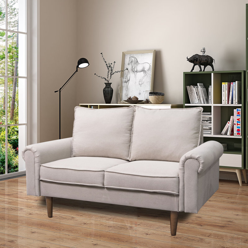 Jahzari 56'' Upholstered Sofa, Beige 100% Linen