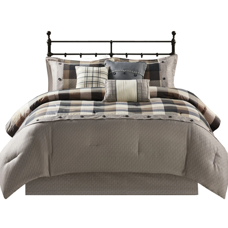 Édredon très grand à chevrons, 7 teintes neutres, motif à carreaux Buffalo, rembourré, avec édredon, taies décoratives, coussins décoratifs et jupe de lit, lavable à la machine 7 pièces à chevrons, ton, décoration, rembourrage,