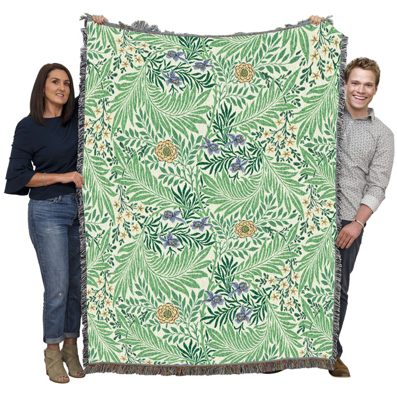 Couverture Pure Country Weavers William Morris Larkspur May - Artisanat d'art - Jeté en tapisserie cadeau tissé à partir de coton - fabriqué aux États-Unis (72 x 54)