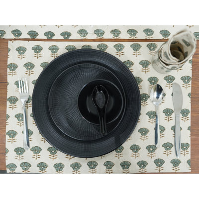 Fabdivine 13X19 Inch Hand-Printed Cotton Placemat – Stylish Dining Accessory, Kohinoor, Gray