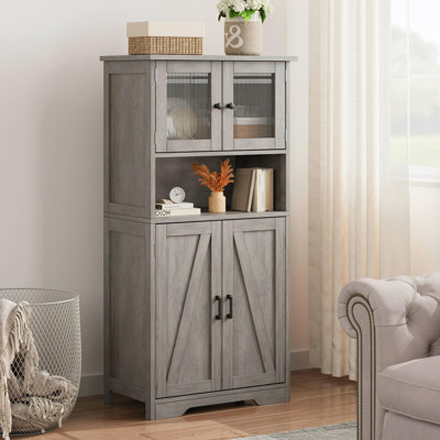 54" Kitchen Pantry Cabinet with Glass Doors & Adjustable Shelves, Farmhouse Freestanding Storage Hutch