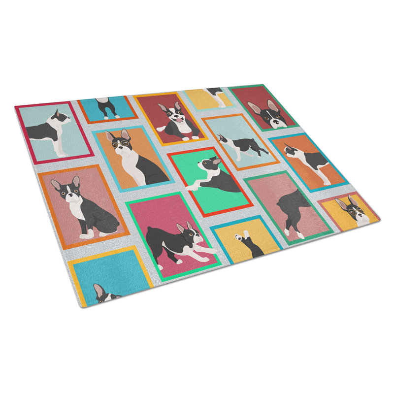 Lots of Boston Terrier Glass Cutting Board Large