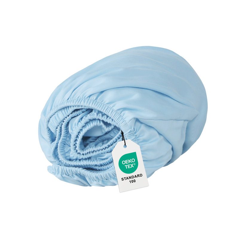 220 TC Cotton Blend Sateen Soft Smooth Fitted Sheet, Light Blue, Queen