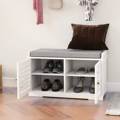 Rangement pour chaussures à 2 portes avec siège rembourré - Banc d'entrée rembourré et décor blanc