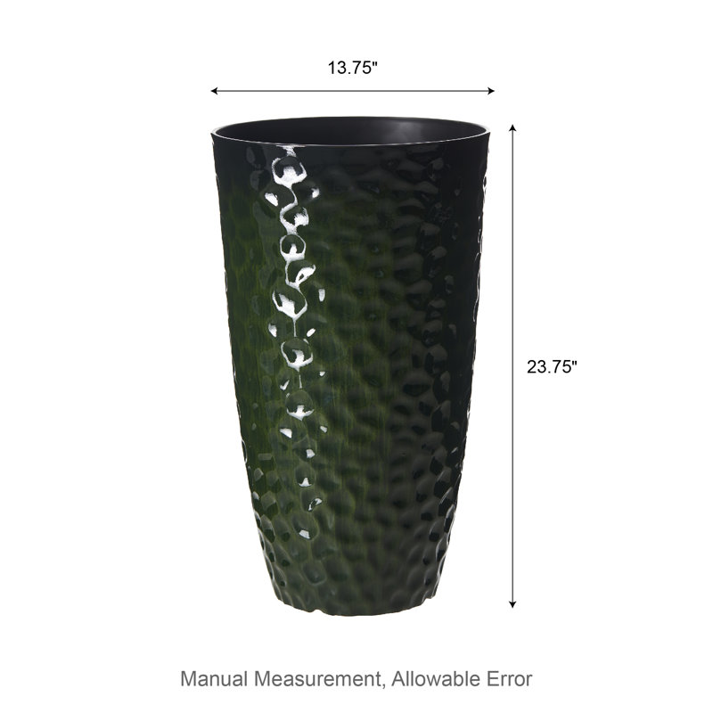 23.75"H Set Of 2 Oversized Eco-Friendly PP And Stone Honeycomb Textured Green Tall Plastic Planter, Green