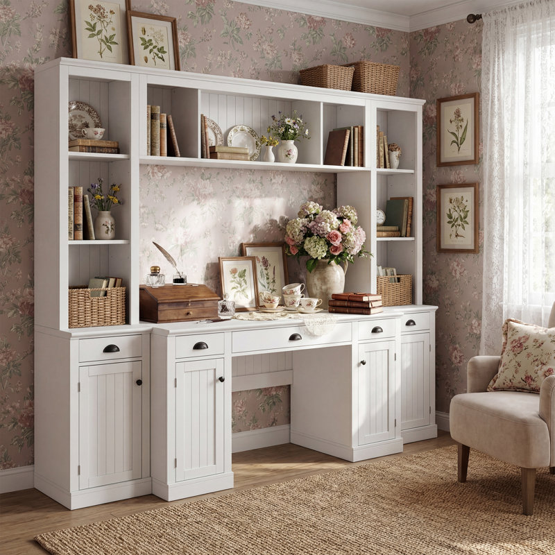 4-Piece Modular Entertainment Center | Desk, Bookcase & Storage Wall In One