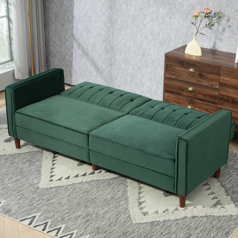 Azziah 2 Seater Velvet Sofa Bed, Green
