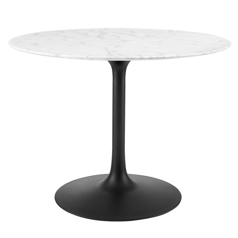 Lippa Round Artificial Marble Dining Table by Modway, 29.5" H x 27.5" W x 27.5" L, White, Black